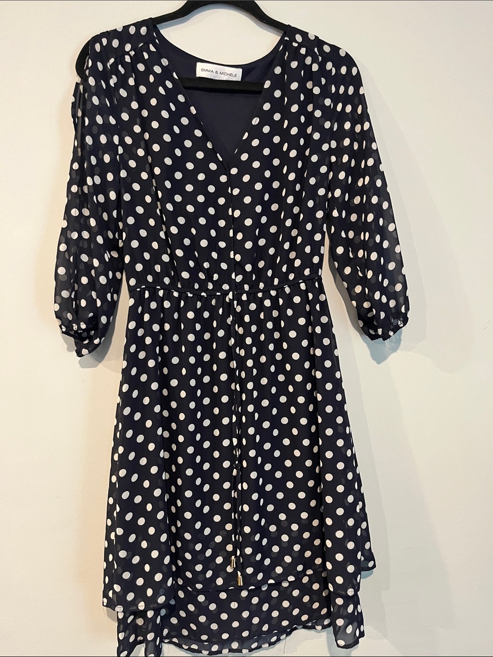 Emma & Michele Navy and White Polka Dot Midi Dress